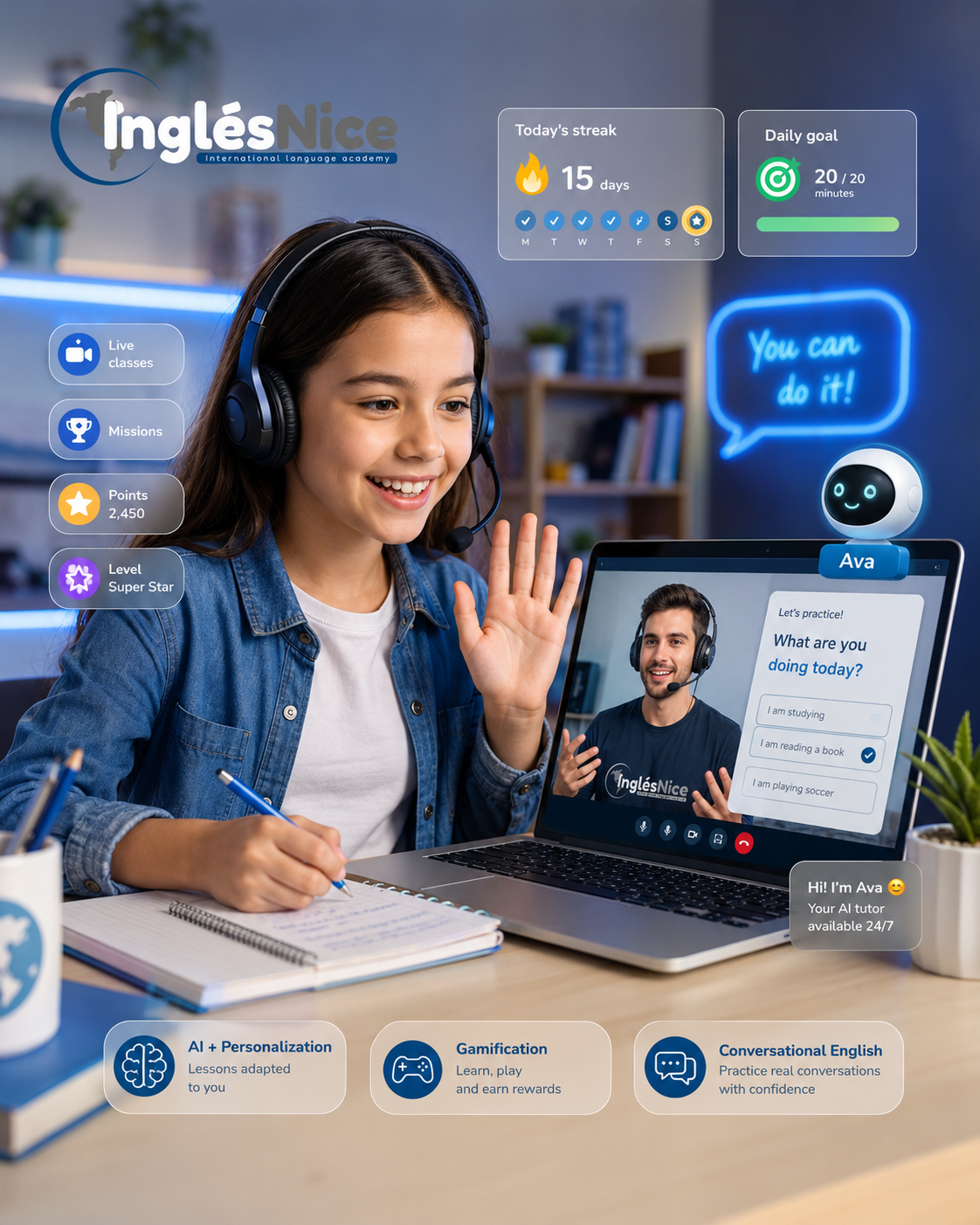 Estudiante aprendiendo con tecnología
